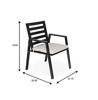 LeisureMod Chelsea Outdoor Dining Armchair Set of 4, Modern Patio Chair with Aluminum Frame, Weather Resistant Uv-Protected Cushions Olefin Fabric