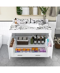Sillysis Modern Bathroom Vanity with Marble-Style Top, Large Drawer Storage, Soft Close Doors