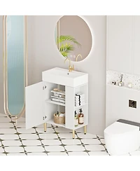 Sillysis Small Bathroom Vanity with Ceramic Sink, Modern Wood Base, Soft Close Door and Open Shelves for Compact Spaces
