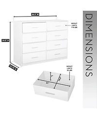 Flynama Modern 5 Drawer Dresser Wood Fabric Drawers Cabinet with Rattan Details