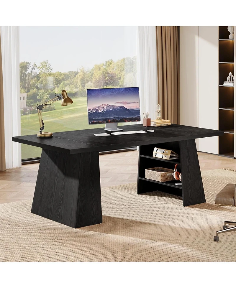 Tribesigns 63-Inch Executive Desk, Modern Desk with Double Pedestal and Storage Shelves, Simple Large Computer Writing Table