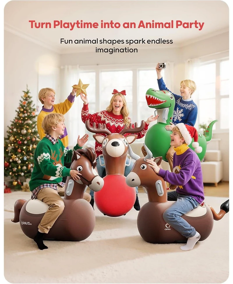Qpau Infatable Bouncy Toys with Hand Pump, Heavy Duty Giant Bouncy Pal, 220lbs Load Capacity, Ride On Bouncy Animal Hopper Toy