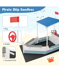 Slickblue Kids Pirate Ship Sandbox with Shade Canopy and Bench Seating