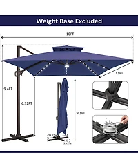 Pellebant Outdoor Patio 10X13FT Aluminum Double Canopy Led Solar Lights Cantilever Umbrella