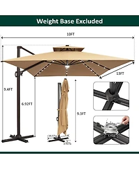 Pellebant Outdoor Patio 10X13FT Aluminum Double Canopy Led Solar Lights Cantilever Umbrella