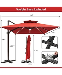 Pellebant Outdoor Patio 10X13FT Aluminum Double Canopy Led Solar Lights Cantilever Umbrella