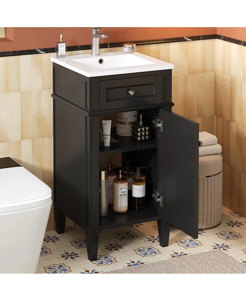Sillysis 16 Inch French Modern Freestanding Bathroom Vanity with Ceramic Sink and Soft Close Door for Small Spaces