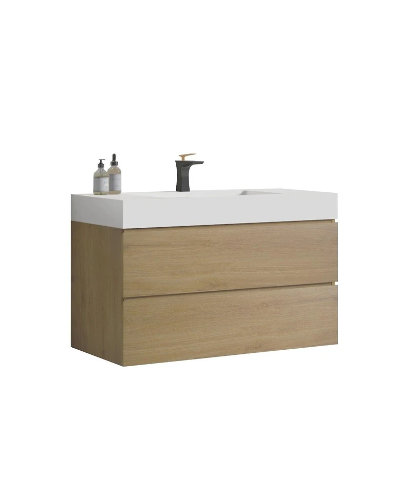 Sillysis Floating Bathroom Vanity with Double Soft Close Drawers, Handle-Free Design and Large Storage for Modern Bathrooms