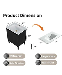 Sillysis 24" Bathroom Vanity with Sink, Floor Standing or Wall Mounted, Large Storage Waterproof Cabinet for Small