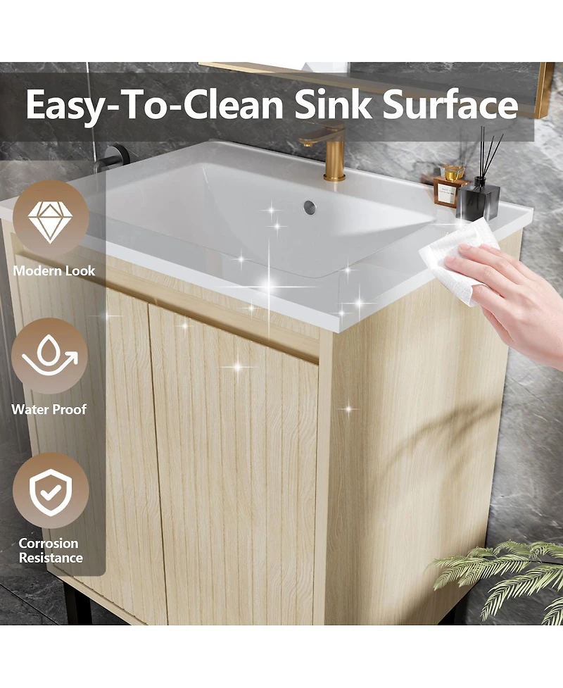 Sillysis 24" Bathroom Vanity with Sink, Floor Standing or Wall Mounted, Large Storage Waterproof Cabinet for Small