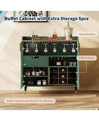 gaomon Towallmark Green Modern Fluted Bar Cabinet with Wine Rack and Glass Holders, Black Kitchen Sideboard Buffet Cabinet for Dining Room