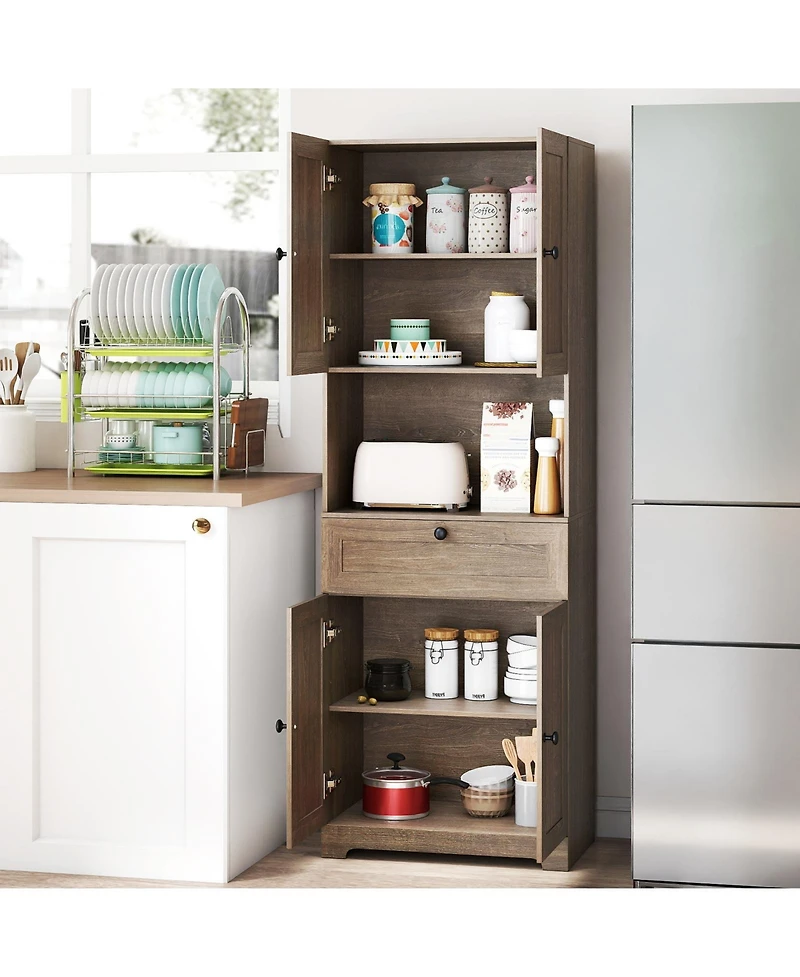 Sugift 67.5-Inch-Tall Modern Freestanding Floor Storage Cabinet with 4 Doors and 1 Drawer