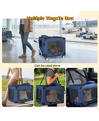 Zeus and Ruta 24/28 in. 2 in 1 Rolling Cat Carrier with Wheels 24 Inch Collapsible Travel Crate Portable Kennel