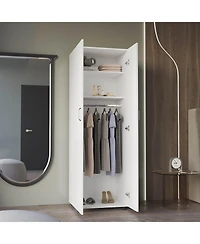 Flynama Double Door Armoire with 2 Storage Shelves and Hanging Rod for Bedroom Organization