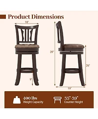 Sugift Counter Height Swivel Bar Stools Set of Two with Wood Frame