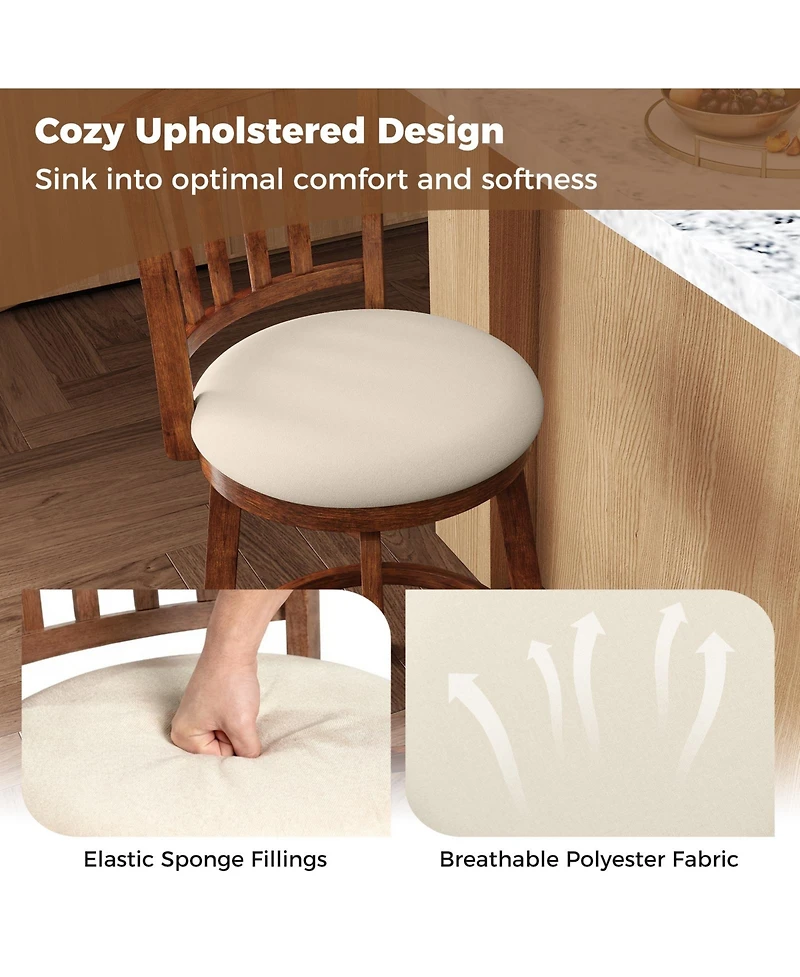 Gymax 30.5'' Swivel Barstools Set of 2 w/Backrest and Upholstered Seat Footrest for Pub