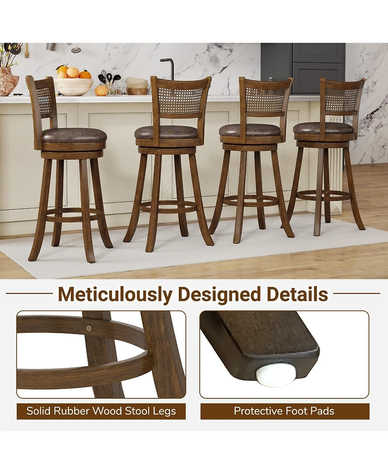 Sugift Swivel Counter Height Bar Stools Set of Two with Rattan Back