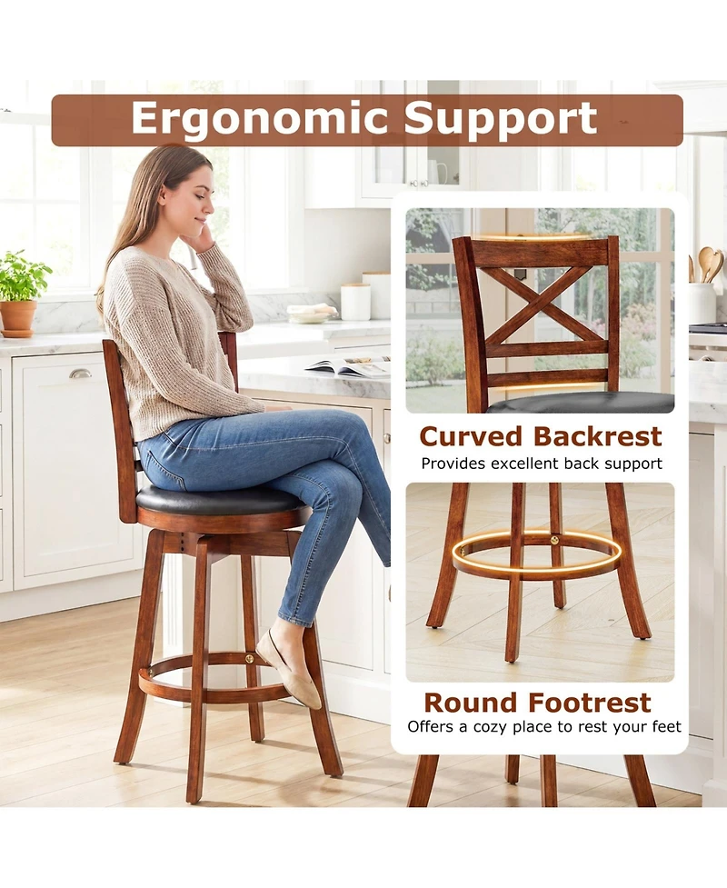 Sugift Swivel Bar Stools Set of Two with Backrest and Footrest