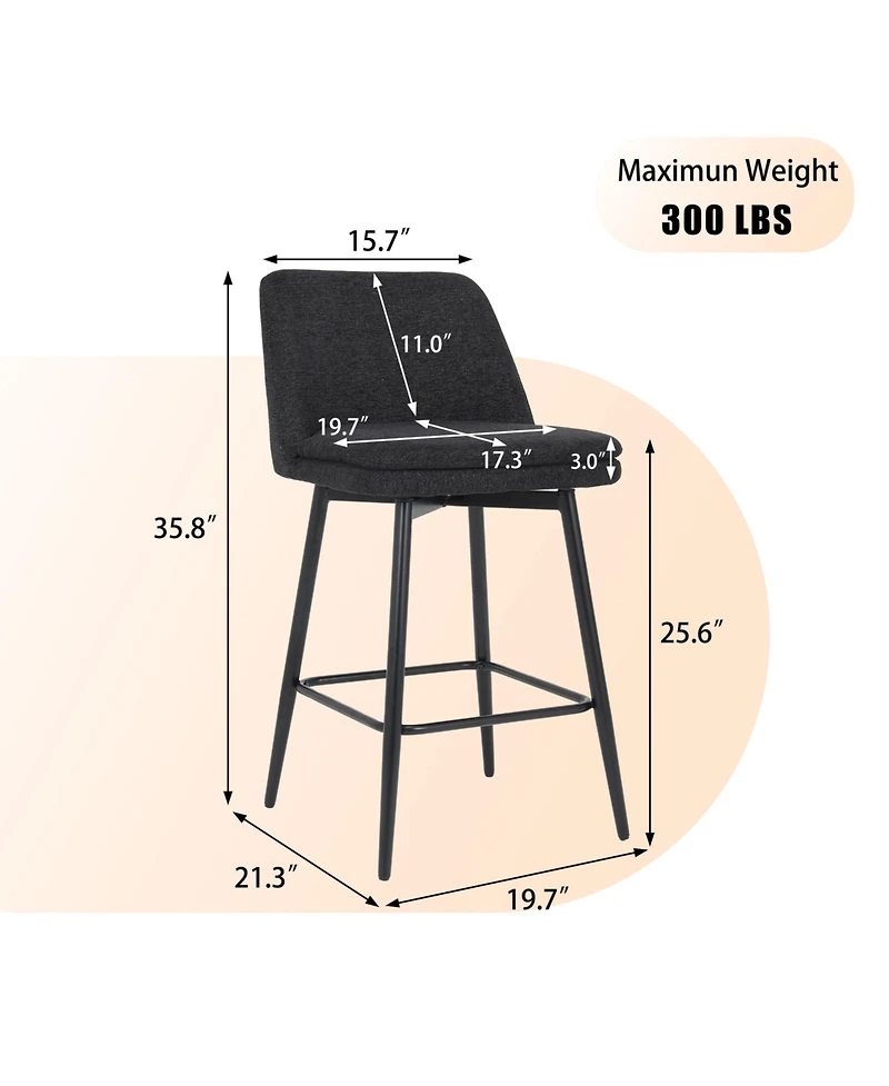 Clihome Set of 2 Counter Height Swivel Bar Stools, Barstools, 25.6" Seat Stools