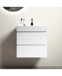 Sillysis 24" Wall Mounted Bathroom Vanity with Sink, Modern Large Storage Floating Bathroom Vanity without Faucet, Pre-assembled