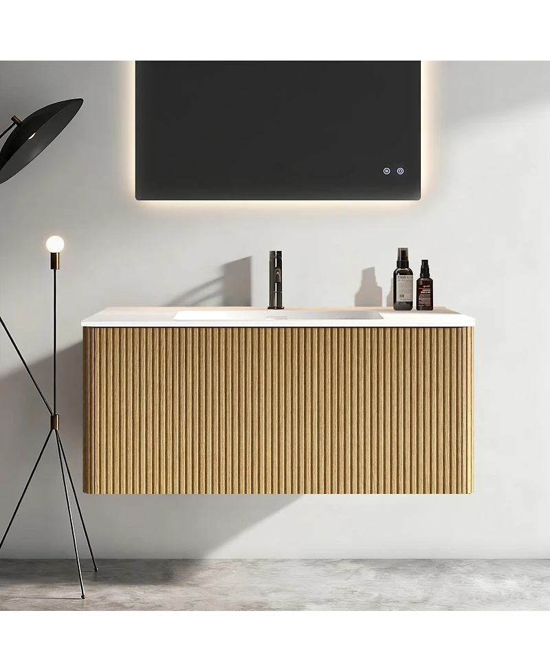 Sillysis Floating Bathroom Vanity with Integrated Ceramic Sink, Modern Wall Mounted Bathroom Vanity without Faucet, Pre-assembled
