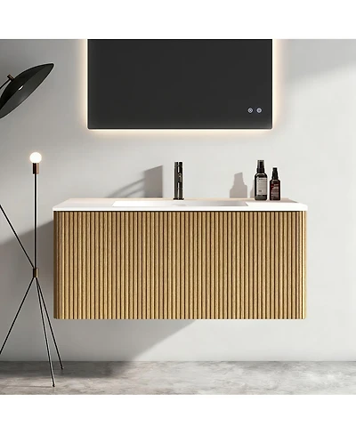 Sillysis Floating Bathroom Vanity with Integrated Ceramic Sink, Modern Wall Mounted Bathroom Vanity without Faucet, Pre-assembled