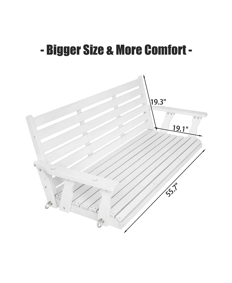 Mega Casa 3-Seater 5FT Extra Large Wooden Porch Swing, Ergonomic Seat, Bench Swing Heavy Duty 880 Lbs, for Outdoor Patio Garden Yard