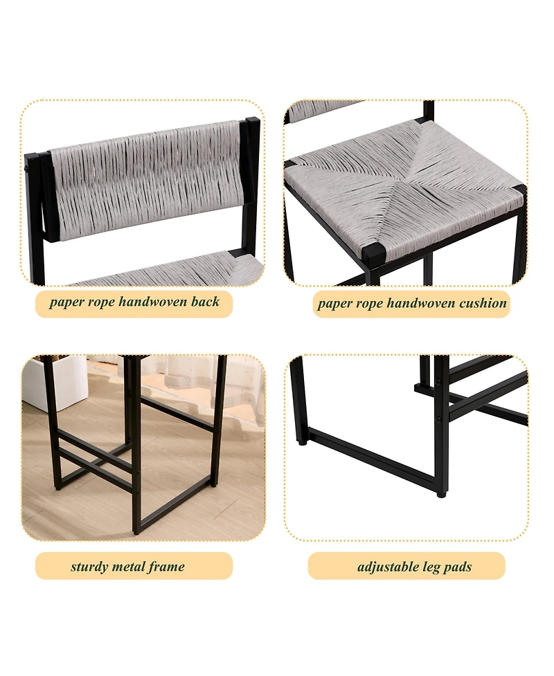 Rainsken Paper Rope Woven Bar Stools Set of 2, Modern Counter Height Chairs with Metal Frame and Footrest for Kitchen Island, Home Pub
