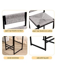 Rainsken Paper Rope Woven Bar Stools Set of 2, Modern Counter Height Chairs with Metal Frame and Footrest for Kitchen Island, Home Pub