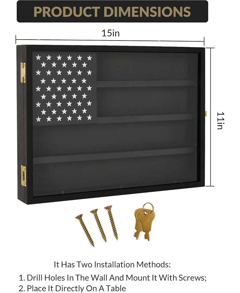 gaomon Challenge Coin Display Case,4-Row Wooden Challenge Coin Holder Display with Double-Groove Shelves,Lock&Acrylic Door for Military Medals, Casino