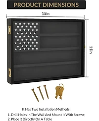 gaomon Challenge Coin Display Case,4-Row Wooden Challenge Coin Holder Display with Double-Groove Shelves,Lock&Acrylic Door for Military Medals, Casino