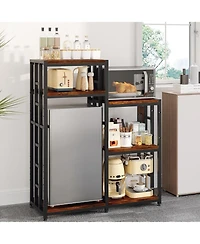 gaomon Tier Adjustable Mini Fridge Stand with Storage Shelf, Heavy Duty Kitchen Rack with 3 Power Outlets And Air Switch, Microwave and Coffee Bar