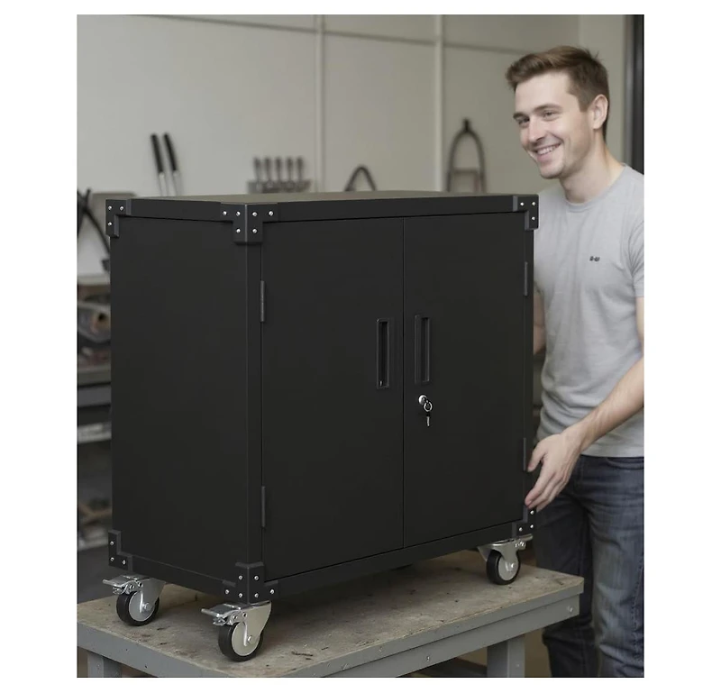 gaomon Metal Storage Cabinet with Rolling Tool Cart, 2 Adjustable Shelves, Locks and 4 Wheels, Heavy Duty Rust Resistant Cabinet