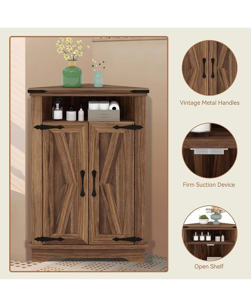 gaomon Corner bathroom cabinet with farmhouse barn doors, adjustable shelf, and compact design-ideal storage table for small spaces