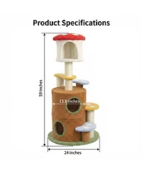 Zeus and Ruta Mushroom Cat Tree with Large Condo Platform Ladder Plush Scratching Posts for Indoor Cats Modern Pet Furniture
