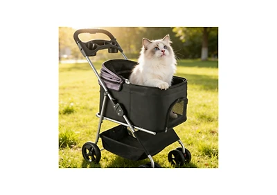 Zeus and Ruta Foldable 4 Wheels Cat Stroller with Detachable Carrier Up To 35lbs for Indoor Outdoor Use