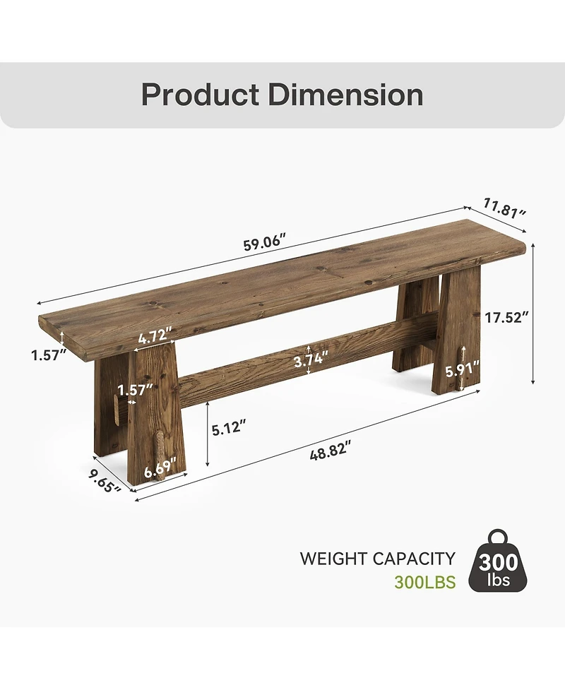 Tribesigns 59" Solid Wood Bench, Farmhouse Entryway Bench, Long Retro Bench for End of Bed, Dining Room