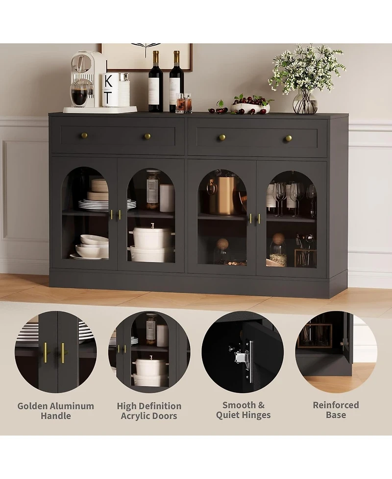 gaomon Sideboard Buffet Cabinet with 4 Acrylic Doors, Modern Farmhouse Storage 2 Drawers, Wooden Coffee Bar for Kitchen, Living