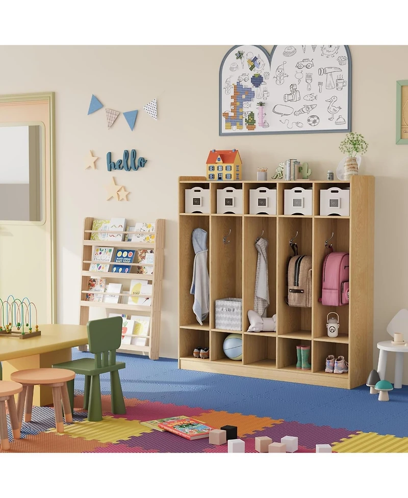 gaomon 5-Section Classroom Coat Locker with 10 Cubbies, Daycare Cubby Storage Organizer Hooks for Home, School, Nursery, Kindergarten