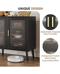 gaomon Sideboard Buffet Cabinet Set of 2, 48" Buffet Cabinetwith Ribbed Glass Doors, Modern Dining Room Sideboard for Kitchen and Dining