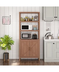 gaomon 71 inch Tall Bookshelf 5Tier Bookcase Barn Doors and Adjustable Shelves, Wood Farmhouse Book Case with Storage Cabinet, Freestanding Book Shelf