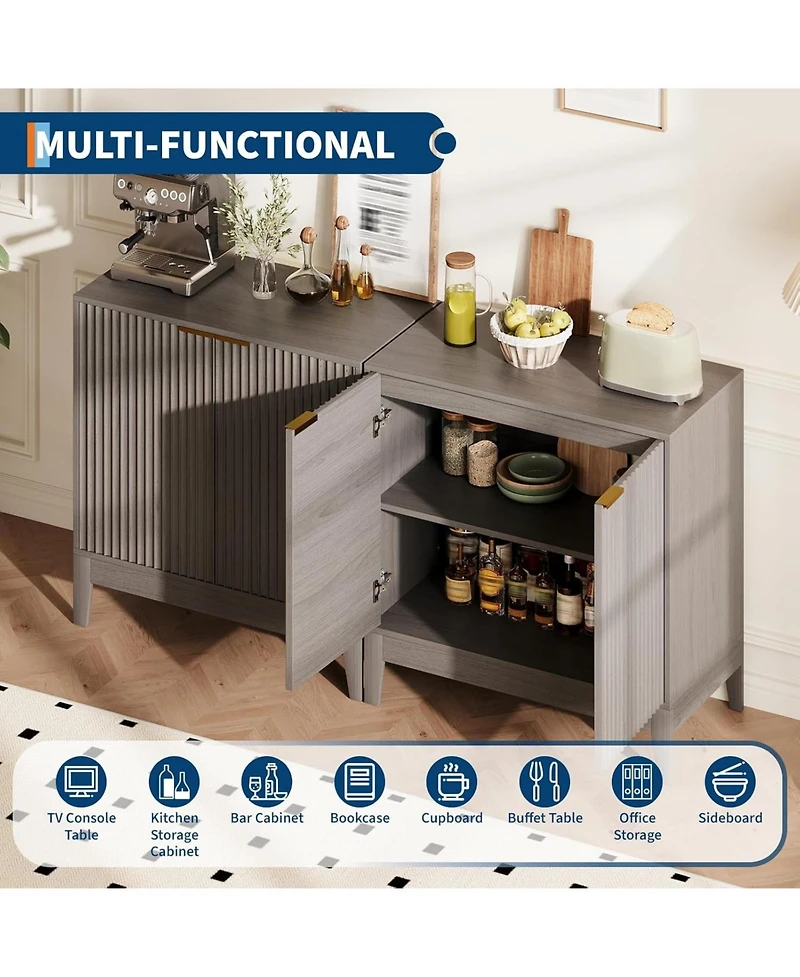 gaomon 31.5" Fluted Cabinet with 2 Doors, Sideboard Buffet, Modern Storage Adjustable Shelf, Multifunctional Accent Credenza Console