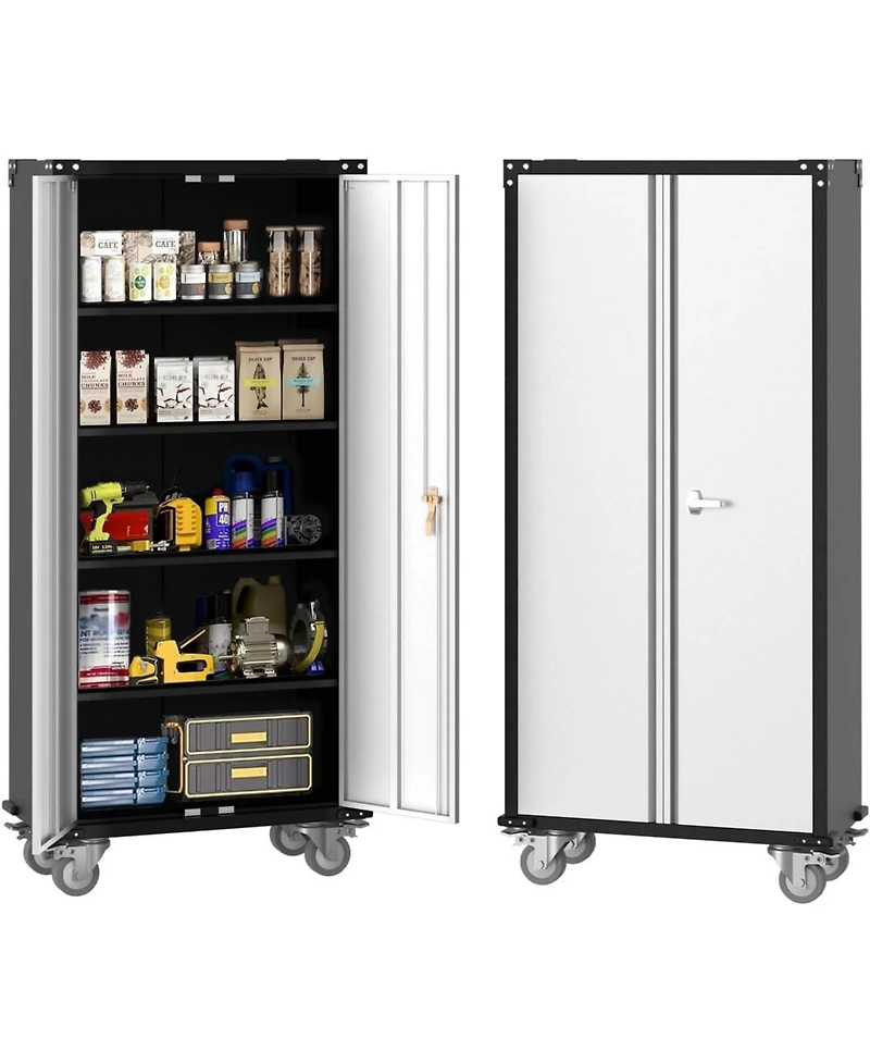gaomon Metal Storage Cabinet 72" H with Wheels, Steel Tool Cabinet with Lock and 4 Adjustable Shelves and Lockable Rolling,Storage Organization
