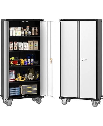 gaomon Metal Storage Cabinet 72" H with Wheels, Steel Tool Cabinet with Lock and 4 Adjustable Shelves and Lockable Rolling,Storage Organization