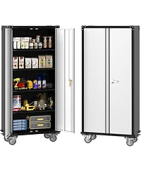 gaomon Metal Storage Cabinet 72" H with Wheels, Steel Tool Cabinet with Lock and 4 Adjustable Shelves and Lockable Rolling,Storage Organization