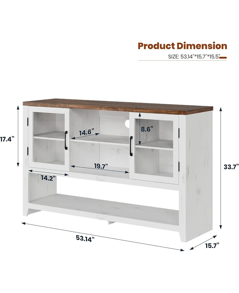 gaomon 53" Kitchen Buffet Sideboard Cabinet with Glass Doors and 3 Shelves, Modern Storage Cabinet for Living Room and Entryway