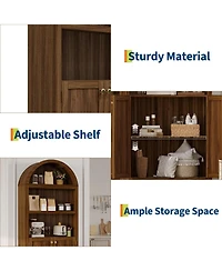 gaomon 72" Tall Wood Arched Storage Cabinet - 5-Shelf Kitchen Pantry with Doors & Open Shelves, Versatile Standing Bookcase Cupboard