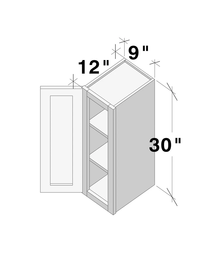 Boyel Living W9" Wall Cabinet with Full Overlay Hdf Door for Custom Kitchen or Bathroom