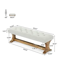 Tribesigns 55" Upholstered End of Bed Bench, Solid Wood Tufted Entryway Bench, Farmhouse Ottoman with Cushion