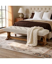 Tribesigns 55" Upholstered End of Bed Bench, Solid Wood Tufted Entryway Bench, Farmhouse Ottoman with Cushion